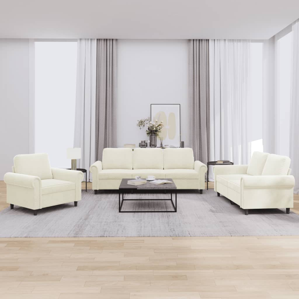 3-delige Loungeset met kussens fluweel crèmekleurig is nu te koop bij PeponiXL, paradijselijk wonen!