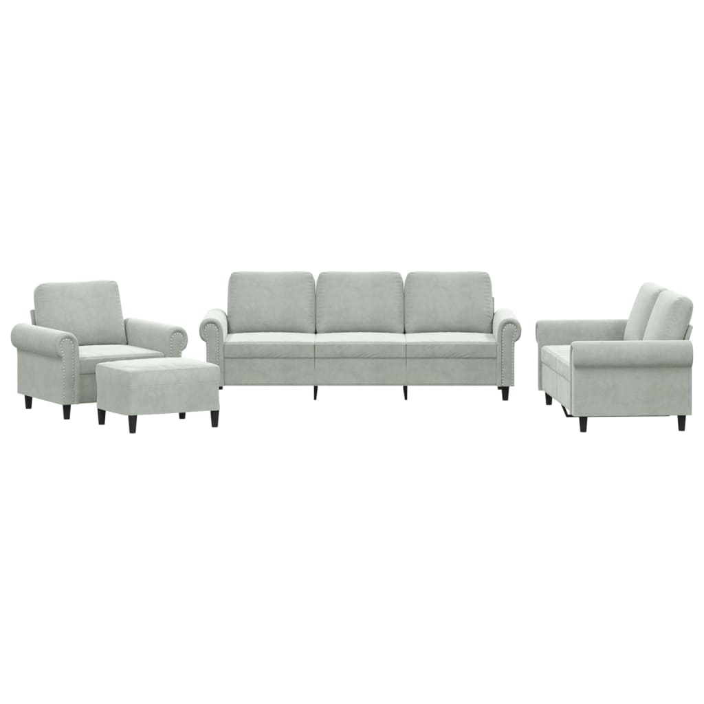 4-delige Loungeset met kussens fluweel lichtgrijs is nu te koop bij PeponiXL, paradijselijk wonen!