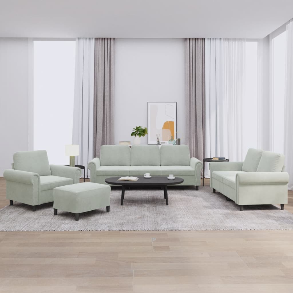4-delige Loungeset met kussens fluweel lichtgrijs is nu te koop bij PeponiXL, paradijselijk wonen!