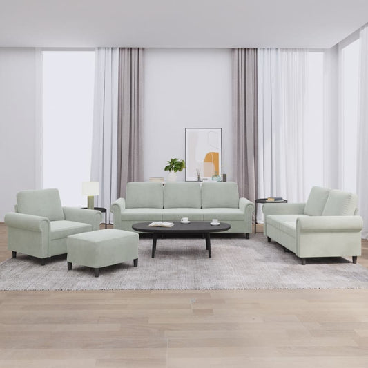 4-delige Loungeset met kussens fluweel lichtgrijs is nu te koop bij PeponiXL, paradijselijk wonen!