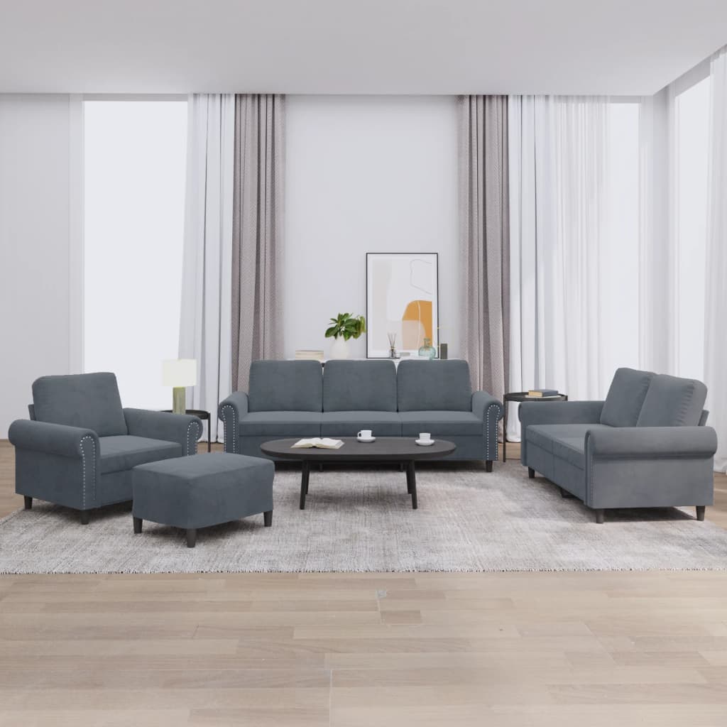 4-delige Loungeset met kussens fluweel donkergrijs is nu te koop bij PeponiXL, paradijselijk wonen!