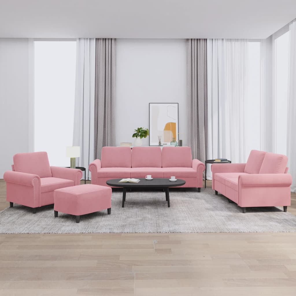 4-delige Loungeset met kussens fluweel roze is nu te koop bij PeponiXL, paradijselijk wonen!