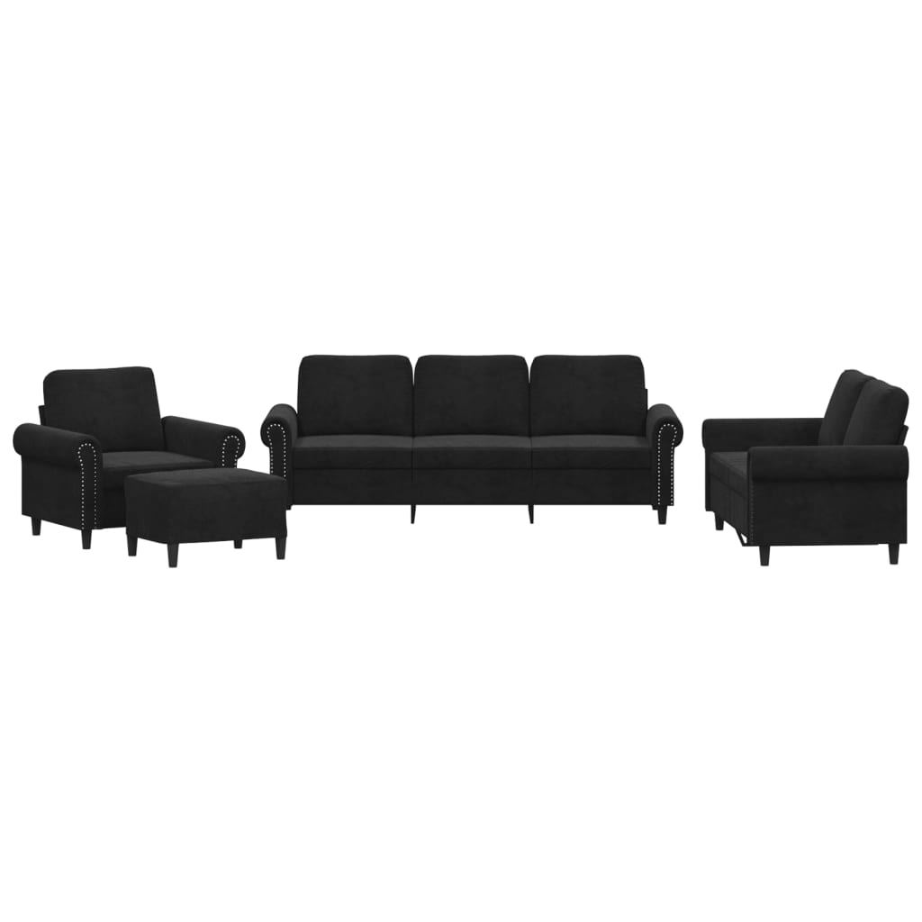 4-delige Loungeset met kussens fluweel zwart is nu te koop bij PeponiXL, paradijselijk wonen!
