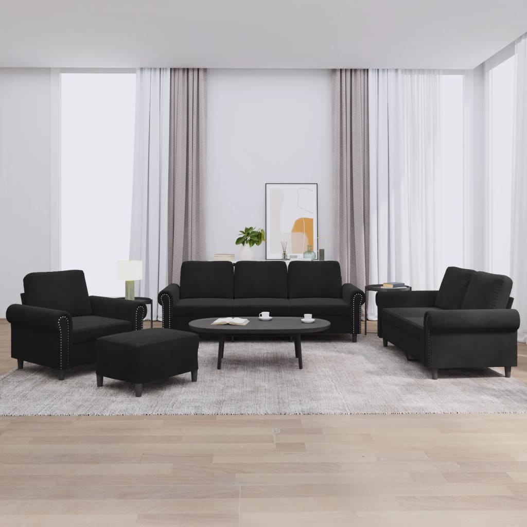 4-delige Loungeset met kussens fluweel zwart is nu te koop bij PeponiXL, paradijselijk wonen!