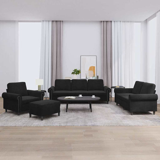 4-delige Loungeset met kussens fluweel zwart is nu te koop bij PeponiXL, paradijselijk wonen!