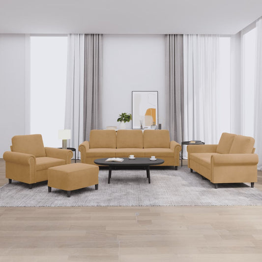 4-delige Loungeset met kussens fluweel bruin is nu te koop bij PeponiXL, paradijselijk wonen!