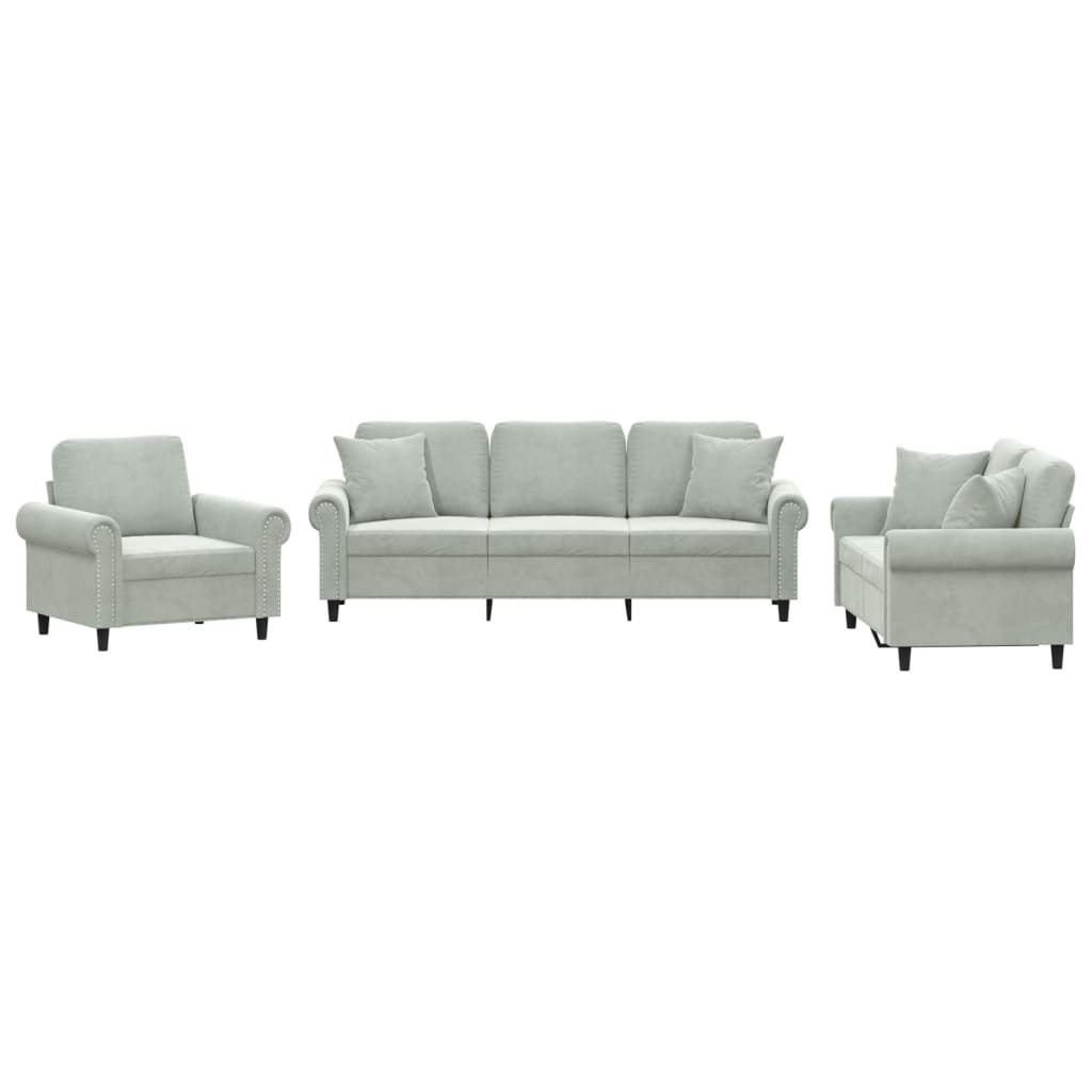 3-delige Loungeset met kussens fluweel lichtgrijs is nu te koop bij PeponiXL, paradijselijk wonen!