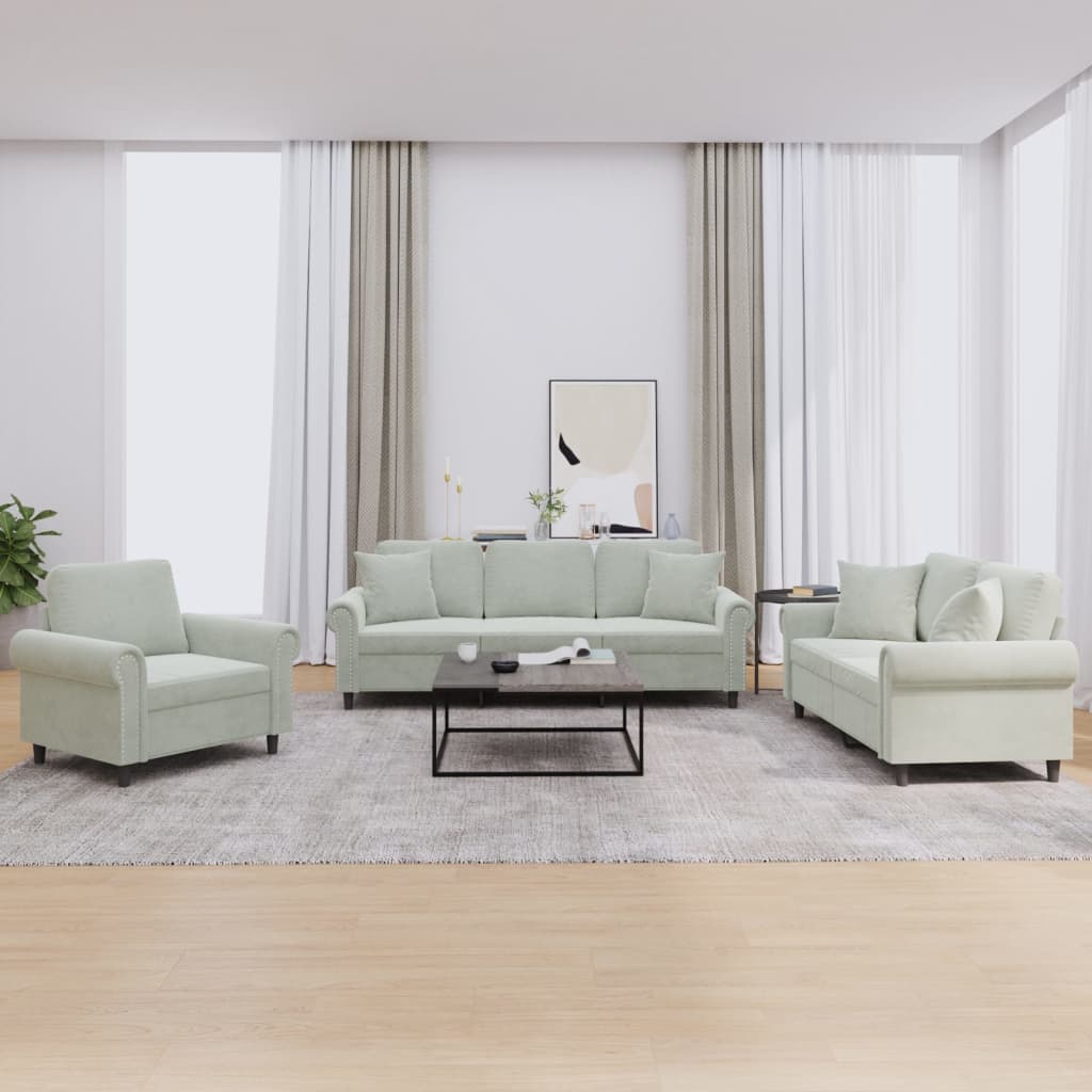 3-delige Loungeset met kussens fluweel lichtgrijs is nu te koop bij PeponiXL, paradijselijk wonen!