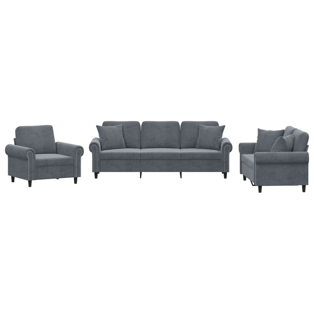3-delige Loungeset met kussens fluweel donkergrijs is nu te koop bij PeponiXL, paradijselijk wonen!