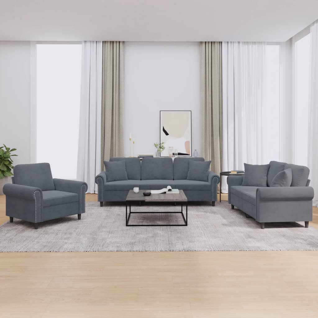 3-delige Loungeset met kussens fluweel donkergrijs is nu te koop bij PeponiXL, paradijselijk wonen!