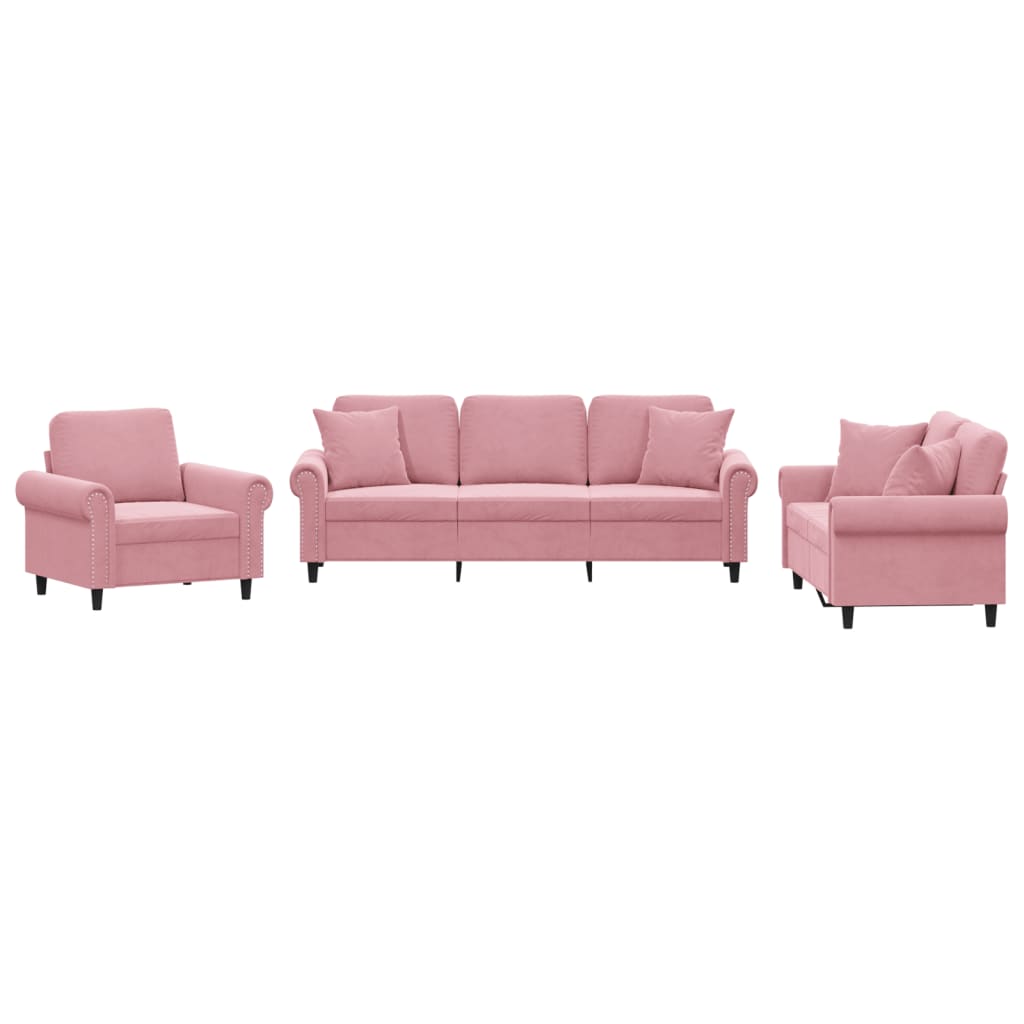 3-delige Loungeset met kussens fluweel roze is nu te koop bij PeponiXL, paradijselijk wonen!