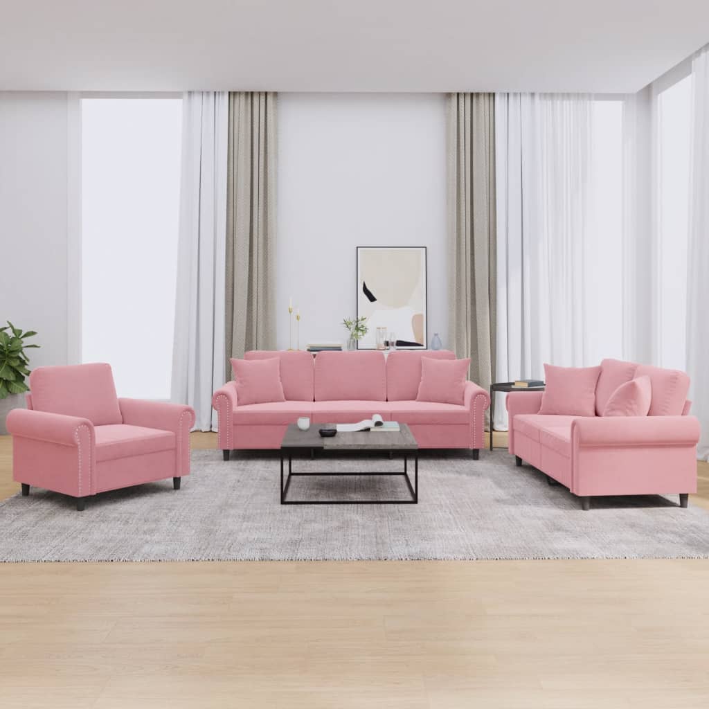 3-delige Loungeset met kussens fluweel roze is nu te koop bij PeponiXL, paradijselijk wonen!