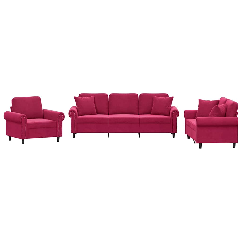 3-delige Loungeset met kussens fluweel wijnrood is nu te koop bij PeponiXL, paradijselijk wonen!