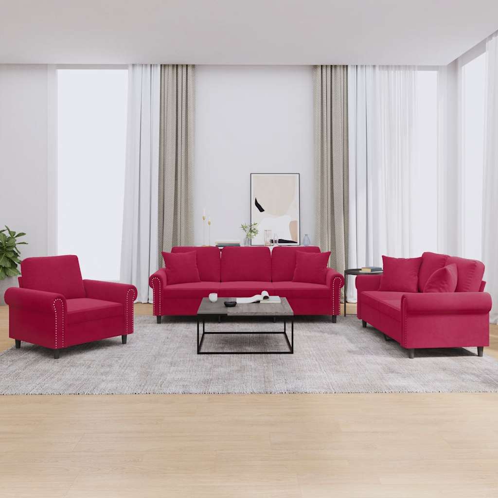 3-delige Loungeset met kussens fluweel wijnrood is nu te koop bij PeponiXL, paradijselijk wonen!