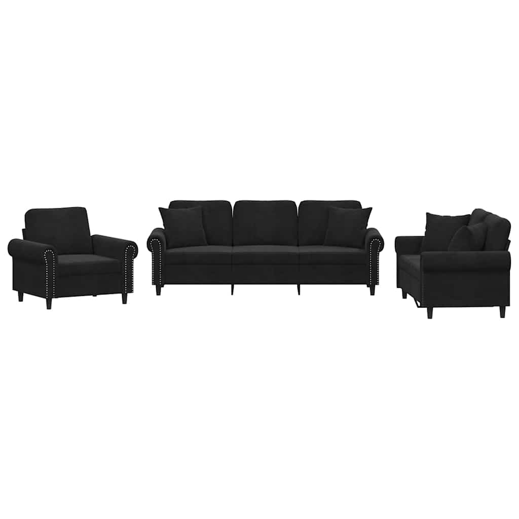 3-delige Loungeset met kussens fluweel zwart is nu te koop bij PeponiXL, paradijselijk wonen!