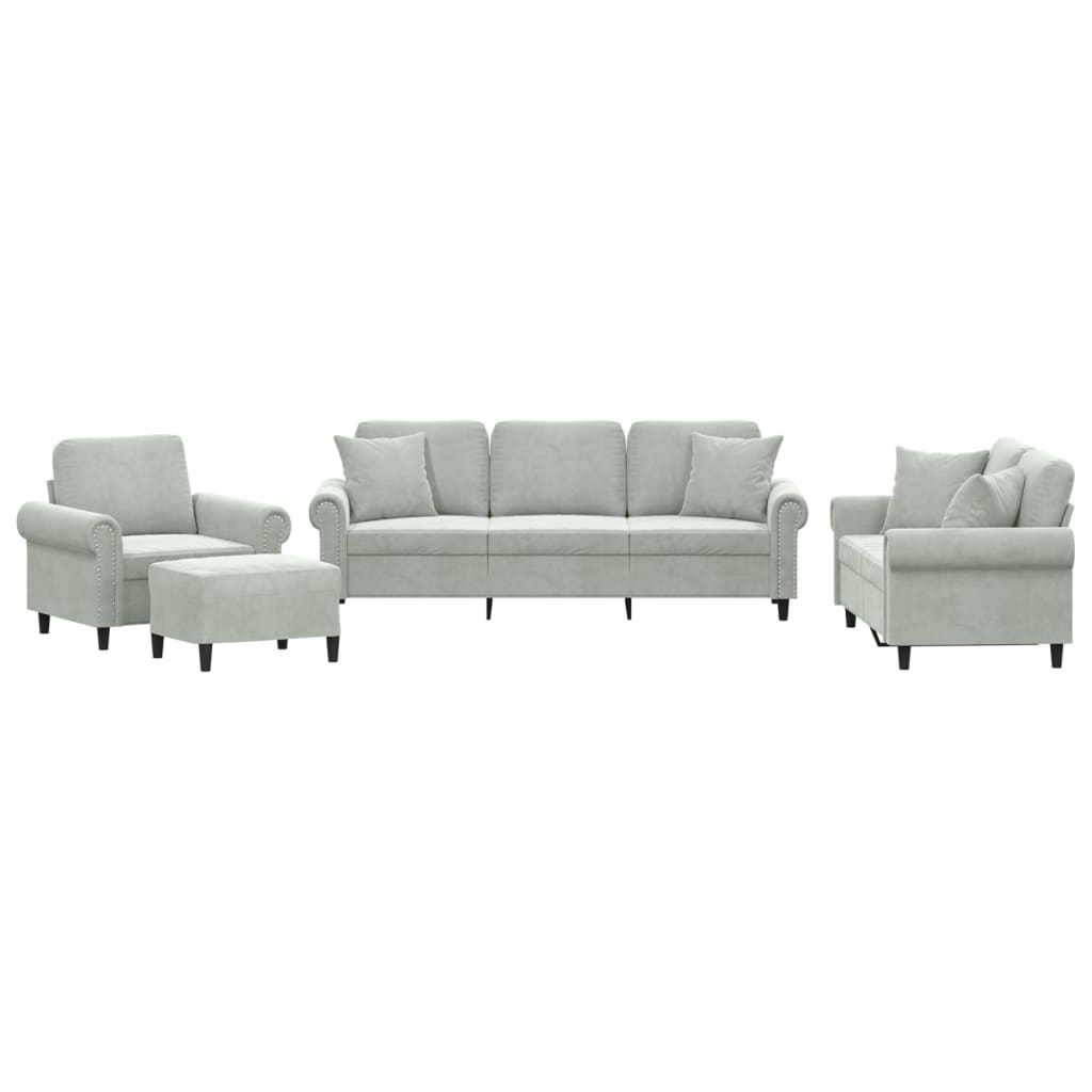 4-delige Loungeset met kussens fluweel lichtgrijs is nu te koop bij PeponiXL, paradijselijk wonen!