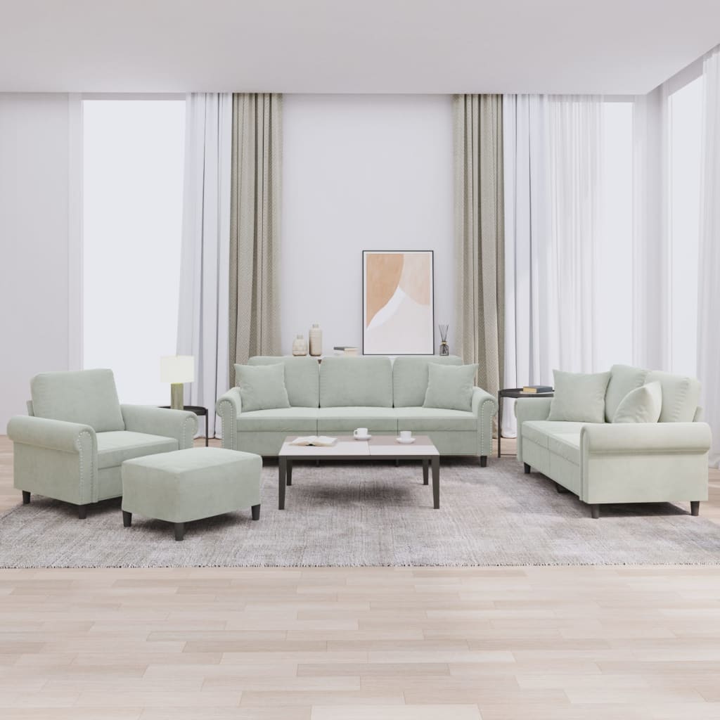 4-delige Loungeset met kussens fluweel lichtgrijs is nu te koop bij PeponiXL, paradijselijk wonen!