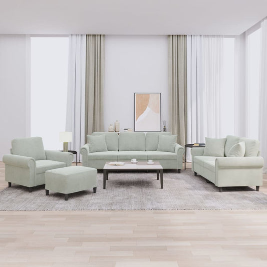 4-delige Loungeset met kussens fluweel lichtgrijs is nu te koop bij PeponiXL, paradijselijk wonen!