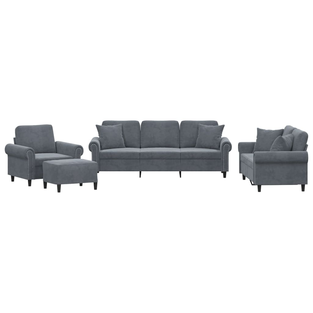 4-delige Loungeset met kussens fluweel donkergrijs is nu te koop bij PeponiXL, paradijselijk wonen!