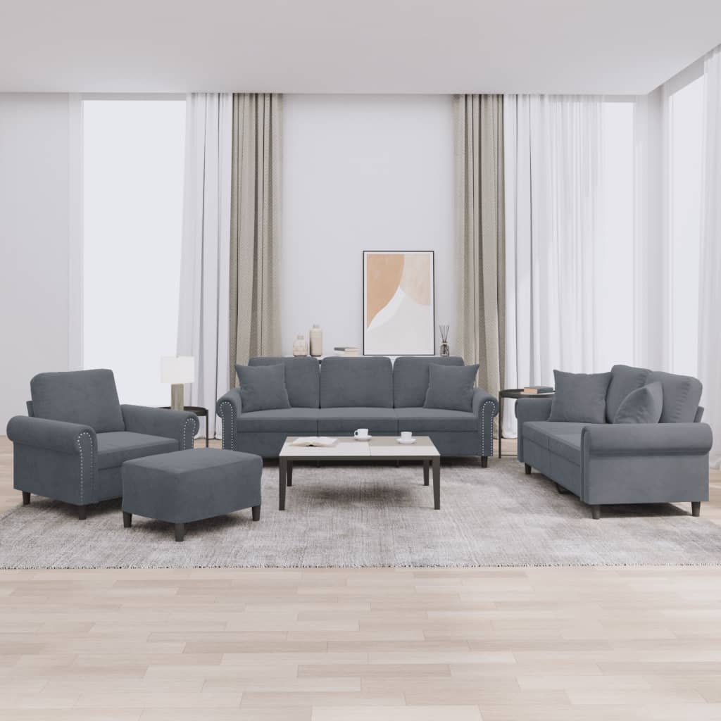 4-delige Loungeset met kussens fluweel donkergrijs is nu te koop bij PeponiXL, paradijselijk wonen!