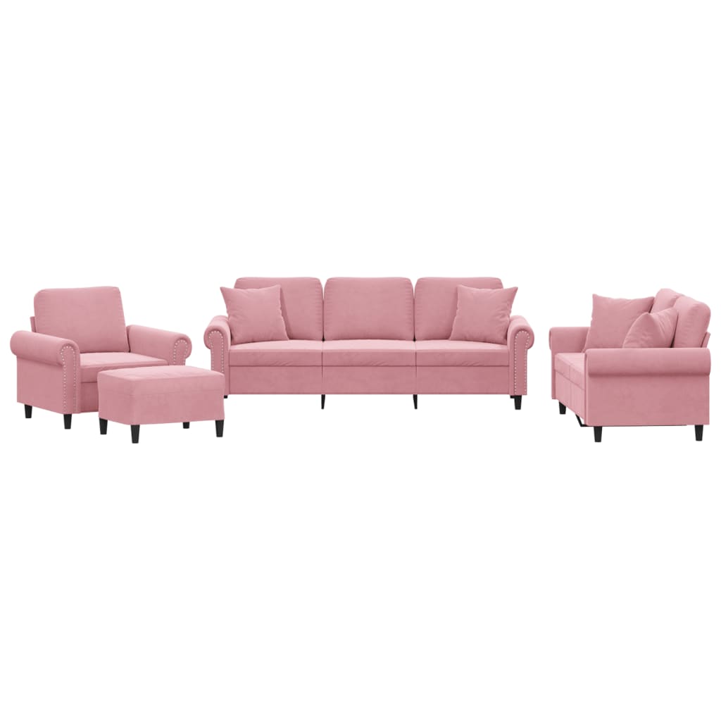 4-delige Loungeset met kussens fluweel roze is nu te koop bij PeponiXL, paradijselijk wonen!