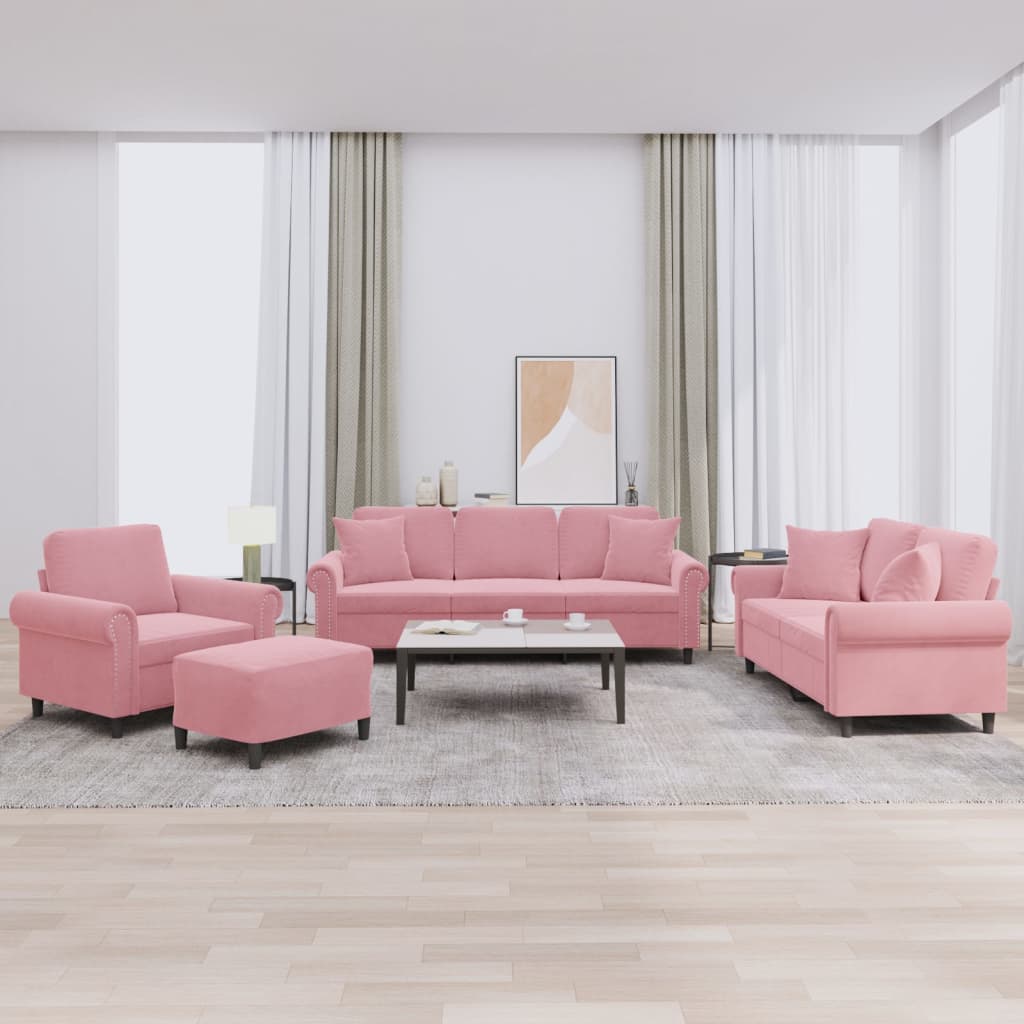 4-delige Loungeset met kussens fluweel roze is nu te koop bij PeponiXL, paradijselijk wonen!