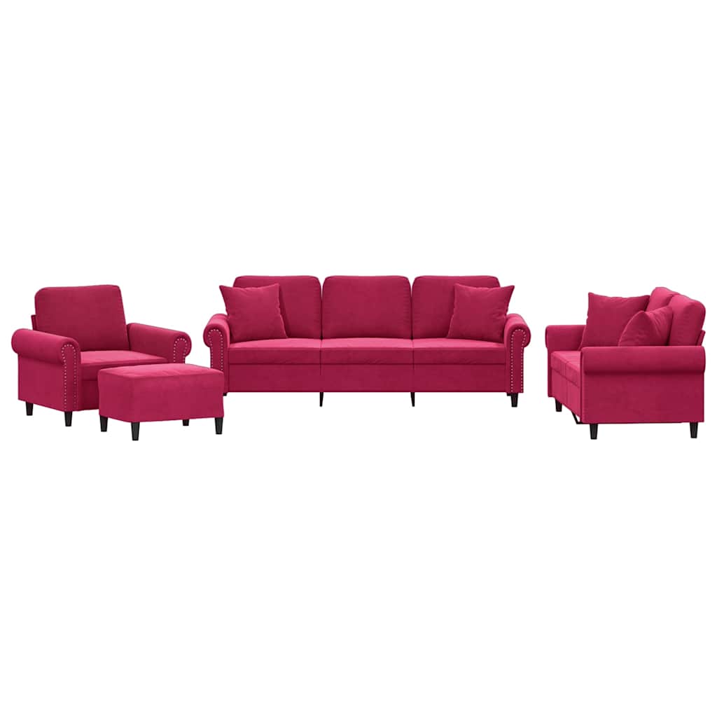 4-delige Loungeset met kussens fluweel wijnrood is nu te koop bij PeponiXL, paradijselijk wonen!