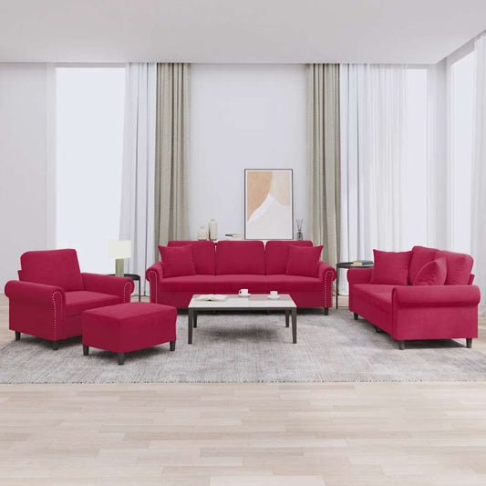 4-delige Loungeset met kussens fluweel wijnrood is nu te koop bij PeponiXL, paradijselijk wonen!