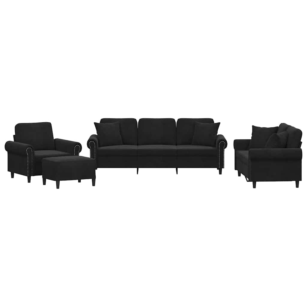 4-delige Loungeset met kussens fluweel zwart is nu te koop bij PeponiXL, paradijselijk wonen!