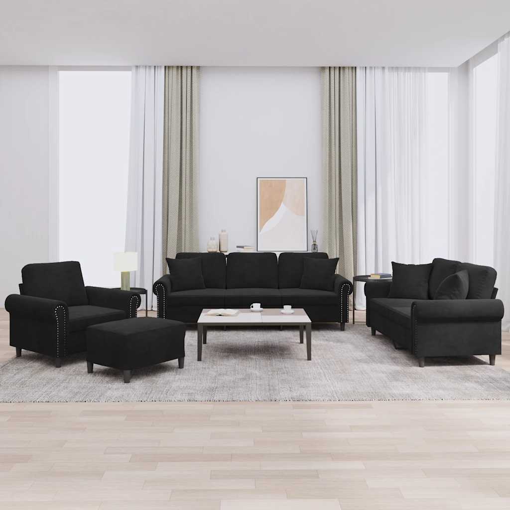 4-delige Loungeset met kussens fluweel zwart is nu te koop bij PeponiXL, paradijselijk wonen!