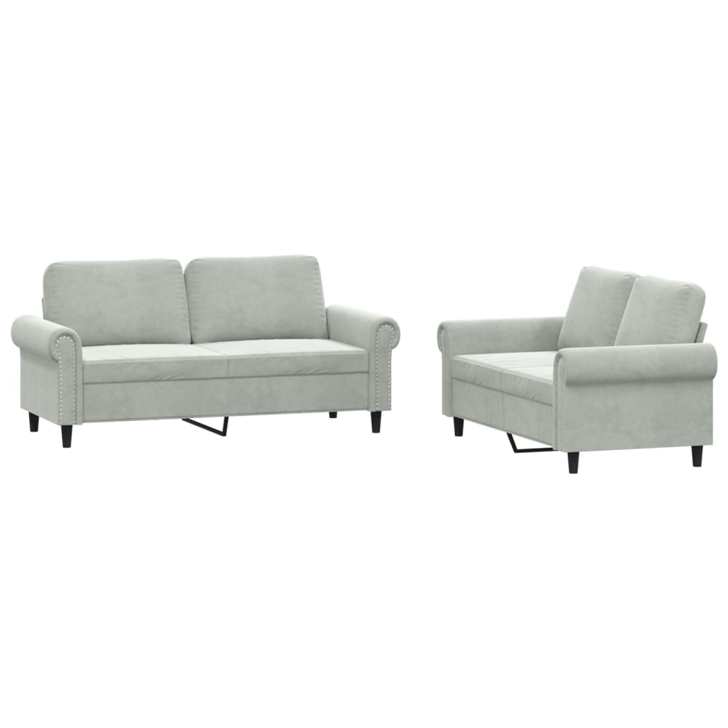 2-delige Loungeset met kussens fluweel lichtgrijs is nu te koop bij PeponiXL, paradijselijk wonen!