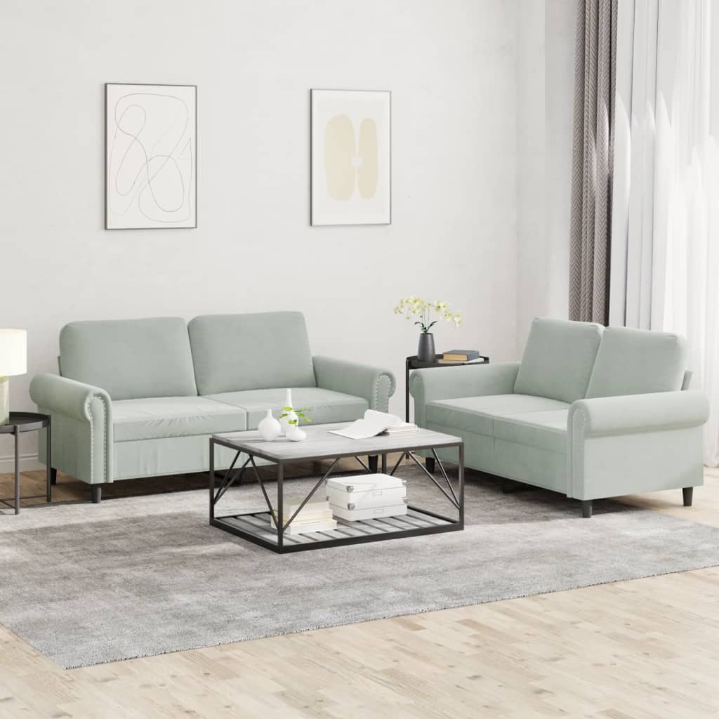 2-delige Loungeset met kussens fluweel lichtgrijs is nu te koop bij PeponiXL, paradijselijk wonen!