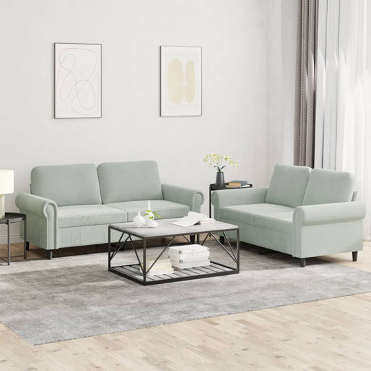 2-delige Loungeset met kussens fluweel lichtgrijs is nu te koop bij PeponiXL, paradijselijk wonen!