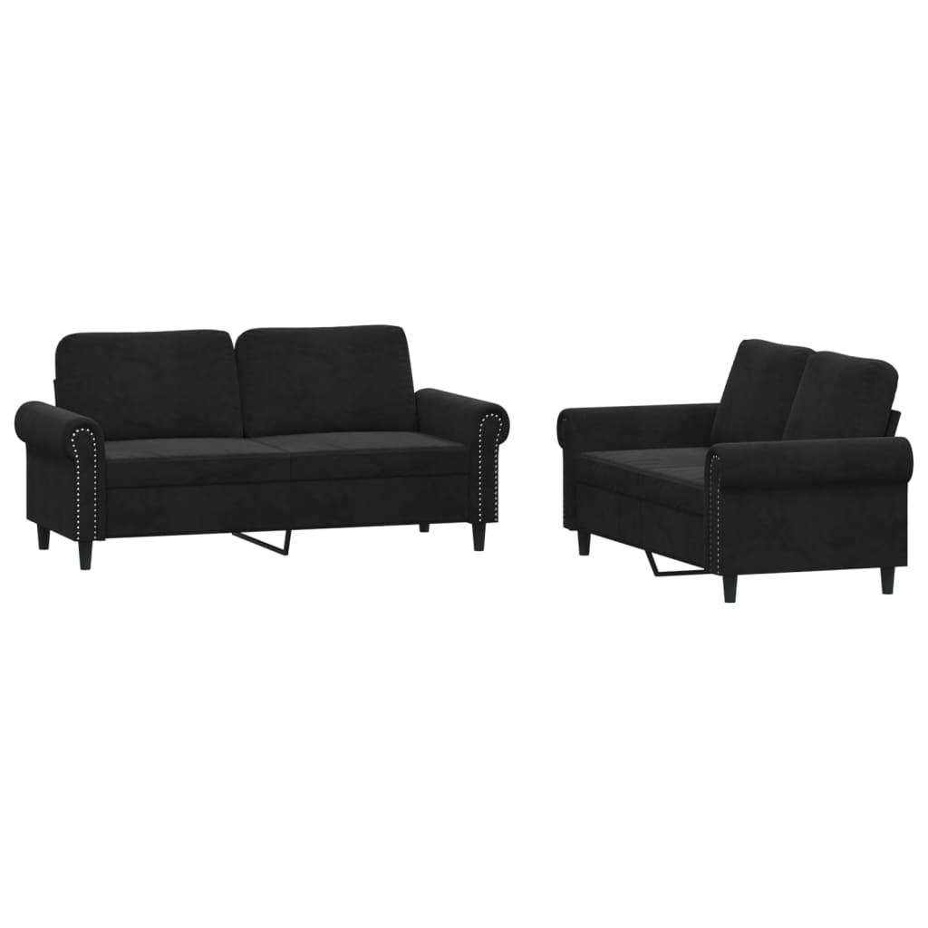 2-delige Loungeset met kussens fluweel zwart is nu te koop bij PeponiXL, paradijselijk wonen!
