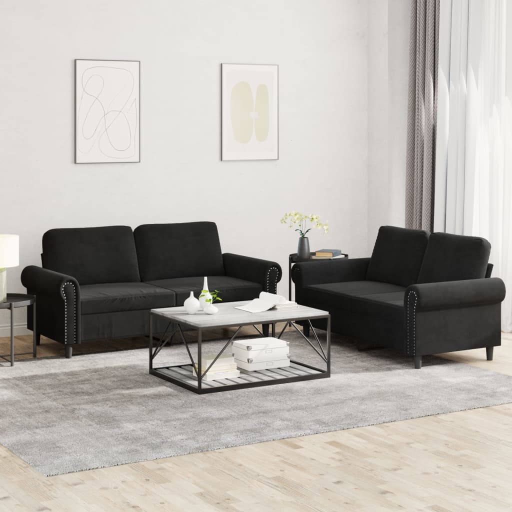 2-delige Loungeset met kussens fluweel zwart is nu te koop bij PeponiXL, paradijselijk wonen!