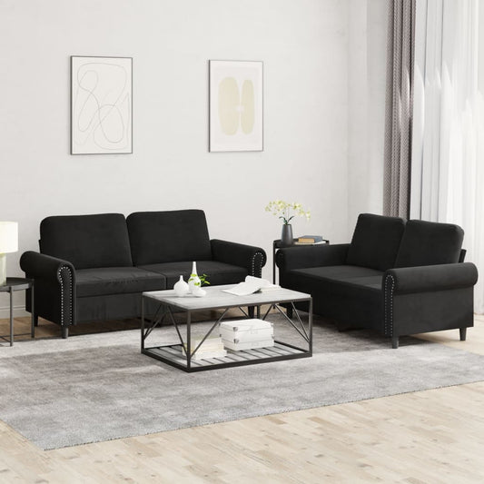 2-delige Loungeset met kussens fluweel zwart is nu te koop bij PeponiXL, paradijselijk wonen!