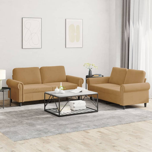 2-delige Loungeset met kussens fluweel bruin is nu te koop bij PeponiXL, paradijselijk wonen!