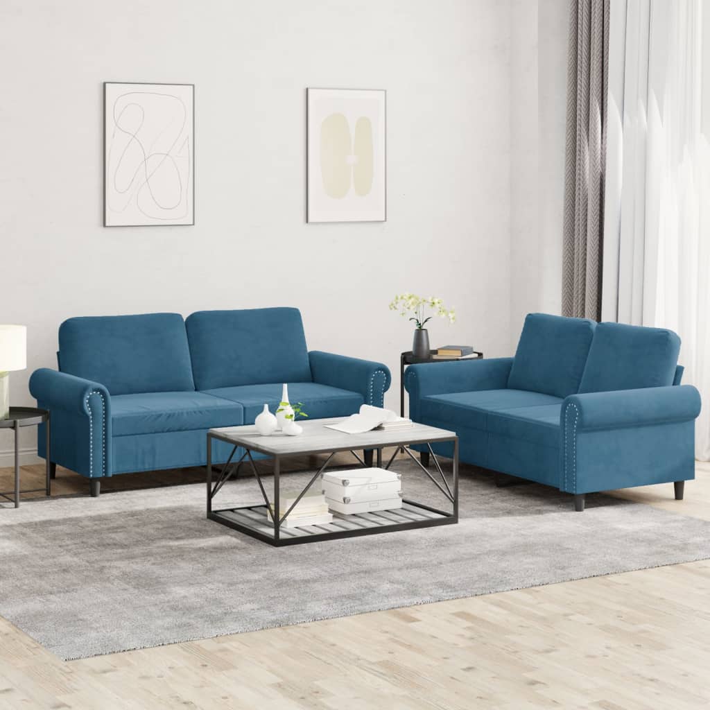 2-delige Loungeset met kussens fluweel blauw is nu te koop bij PeponiXL, paradijselijk wonen!