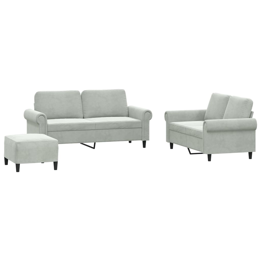 3-delige Loungeset met kussens fluweel lichtgrijs is nu te koop bij PeponiXL, paradijselijk wonen!