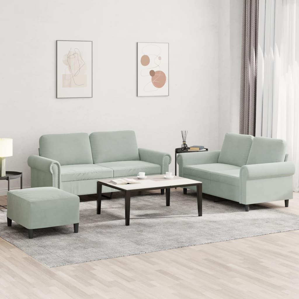 3-delige Loungeset met kussens fluweel lichtgrijs is nu te koop bij PeponiXL, paradijselijk wonen!