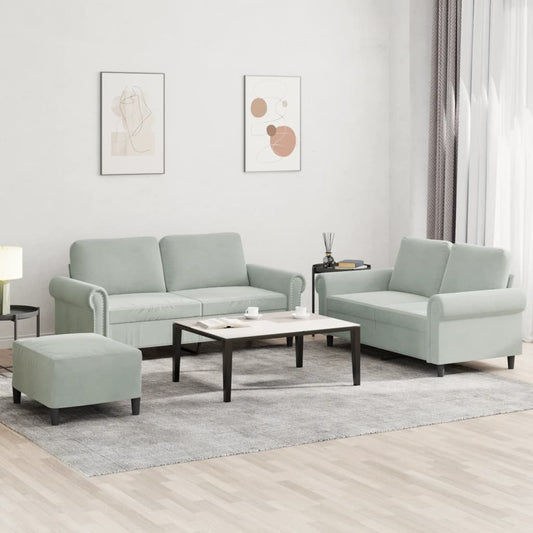 3-delige Loungeset met kussens fluweel lichtgrijs is nu te koop bij PeponiXL, paradijselijk wonen!