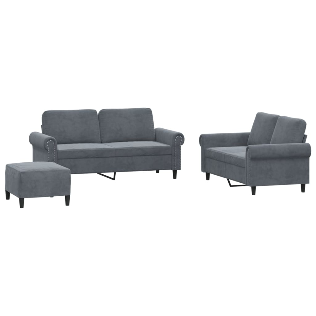 3-delige Loungeset met kussens fluweel donkergrijs is nu te koop bij PeponiXL, paradijselijk wonen!