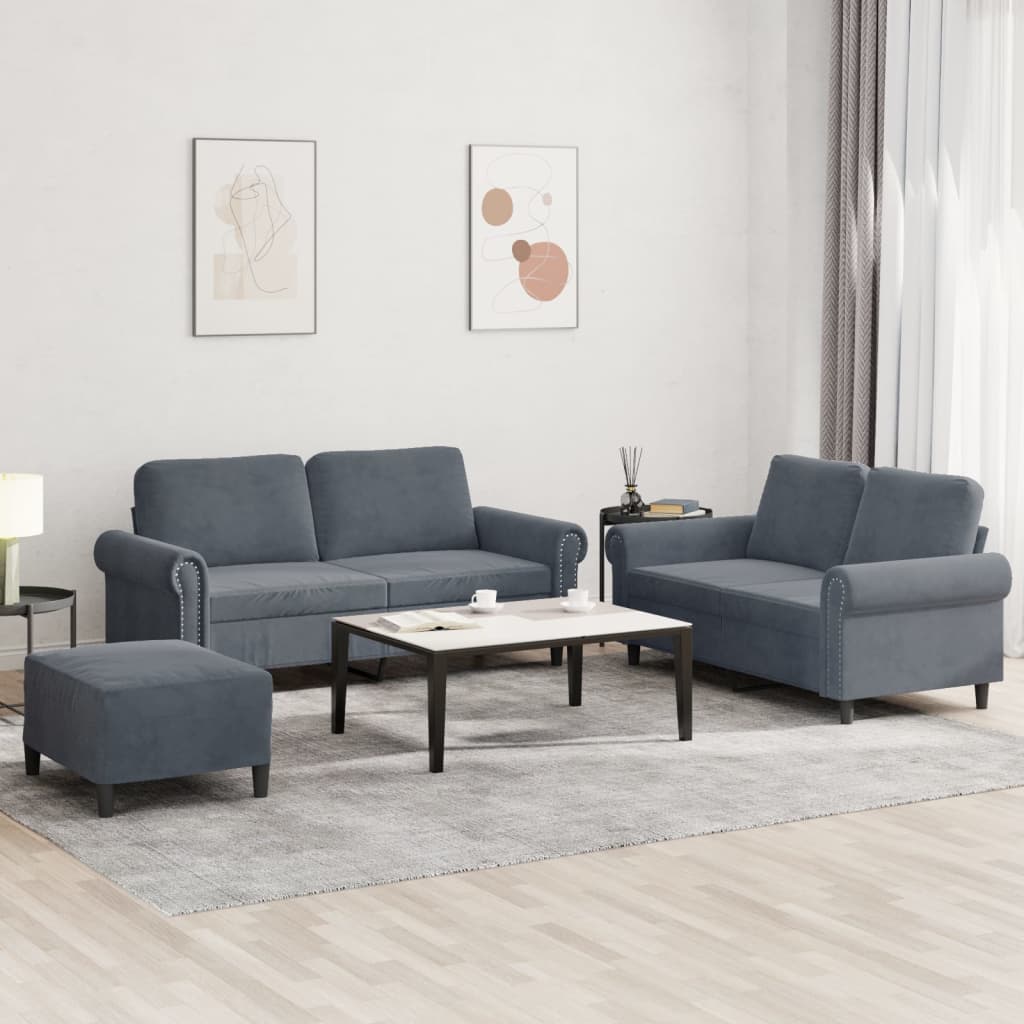 3-delige Loungeset met kussens fluweel donkergrijs is nu te koop bij PeponiXL, paradijselijk wonen!