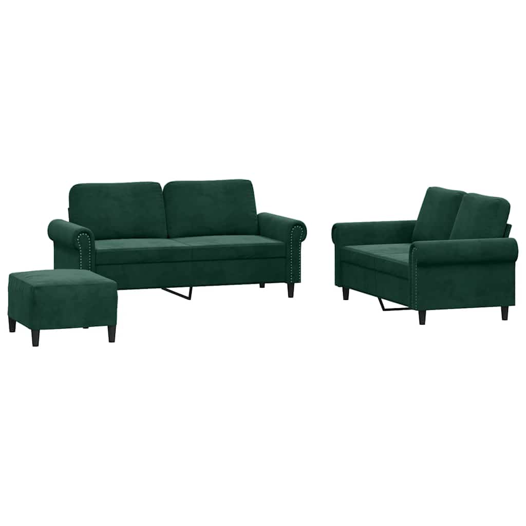 3-delige Loungeset met kussens fluweel donkergroen is nu te koop bij PeponiXL, paradijselijk wonen!