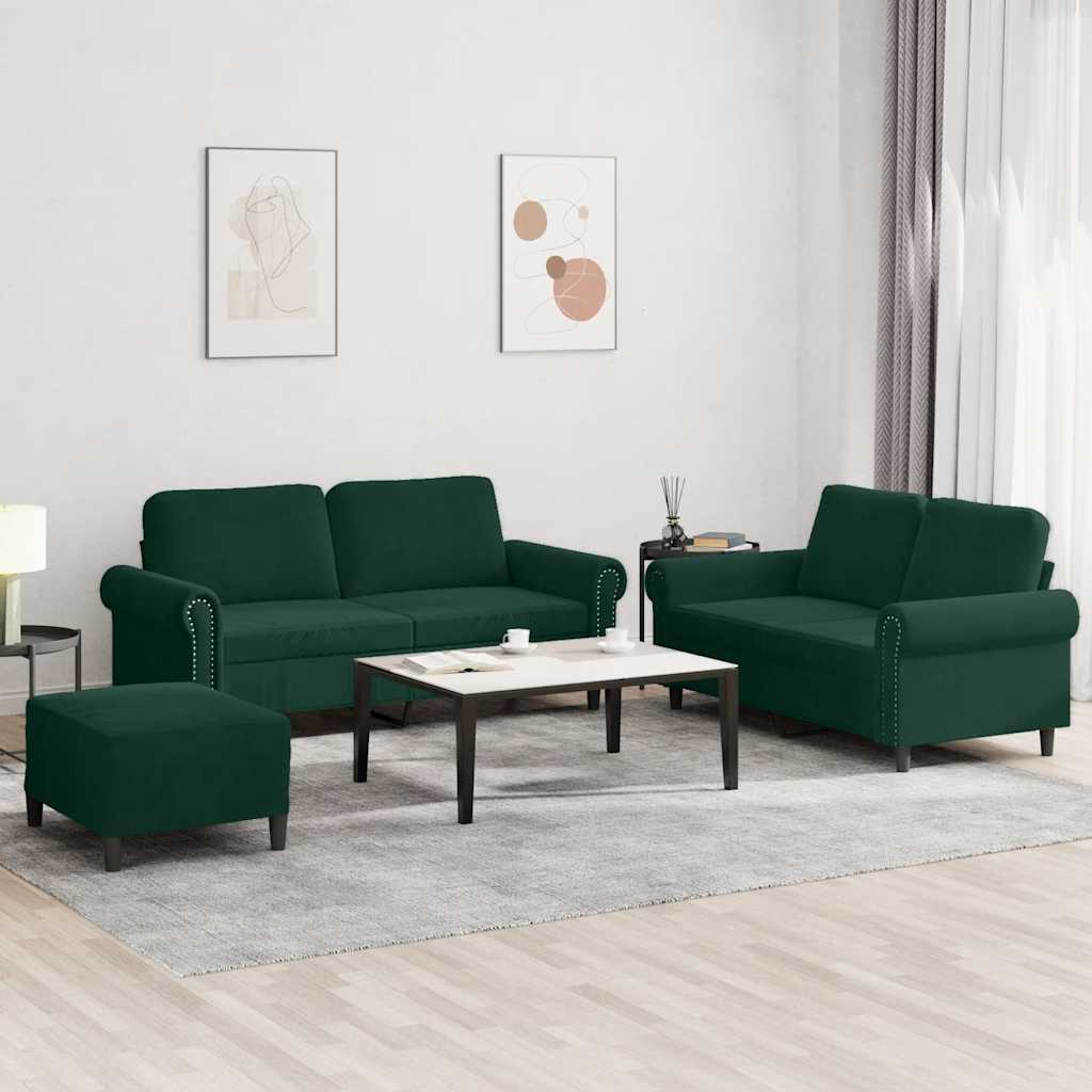 3-delige Loungeset met kussens fluweel donkergroen is nu te koop bij PeponiXL, paradijselijk wonen!