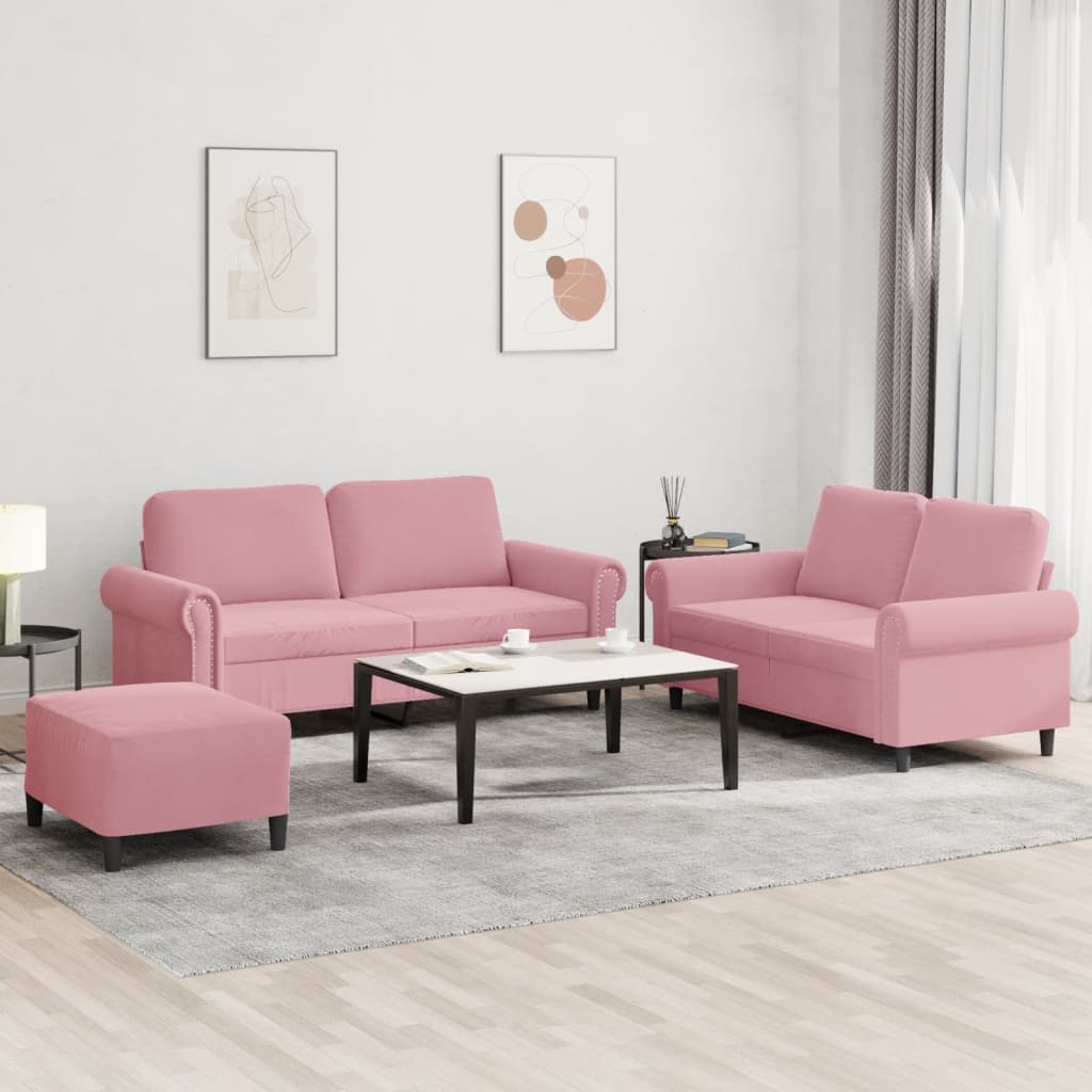3-delige Loungeset met kussens fluweel roze is nu te koop bij PeponiXL, paradijselijk wonen!