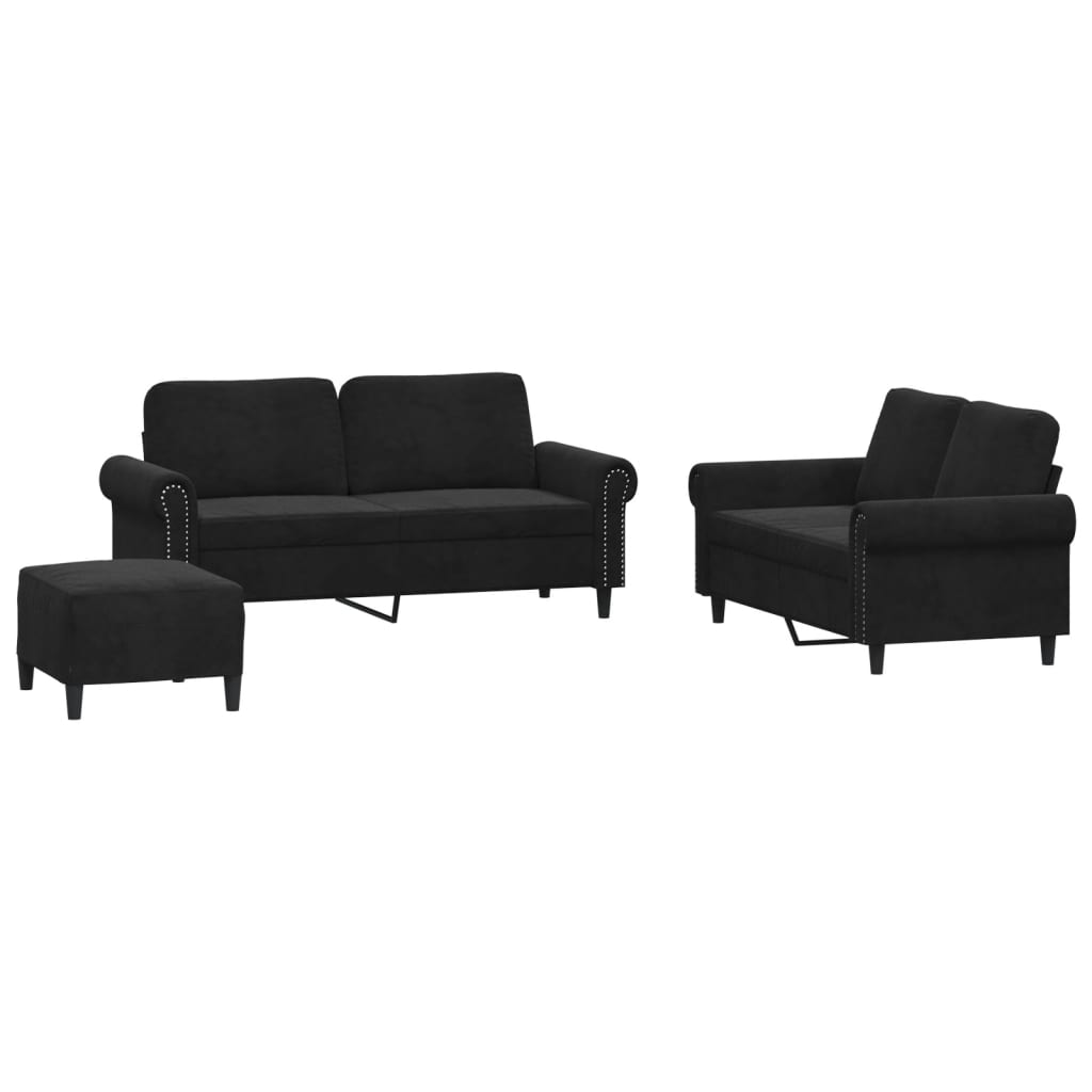 3-delige Loungeset met kussens fluweel zwart is nu te koop bij PeponiXL, paradijselijk wonen!