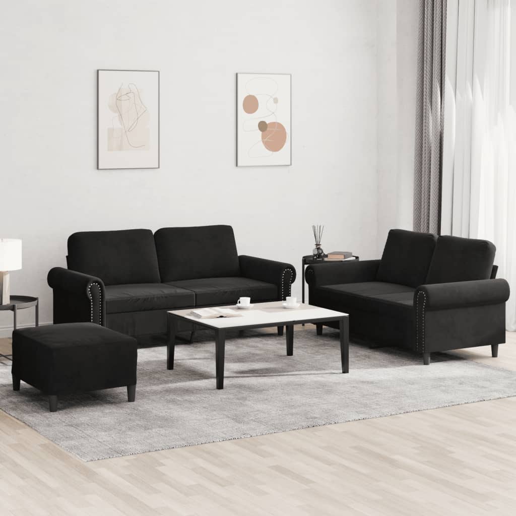 3-delige Loungeset met kussens fluweel zwart is nu te koop bij PeponiXL, paradijselijk wonen!