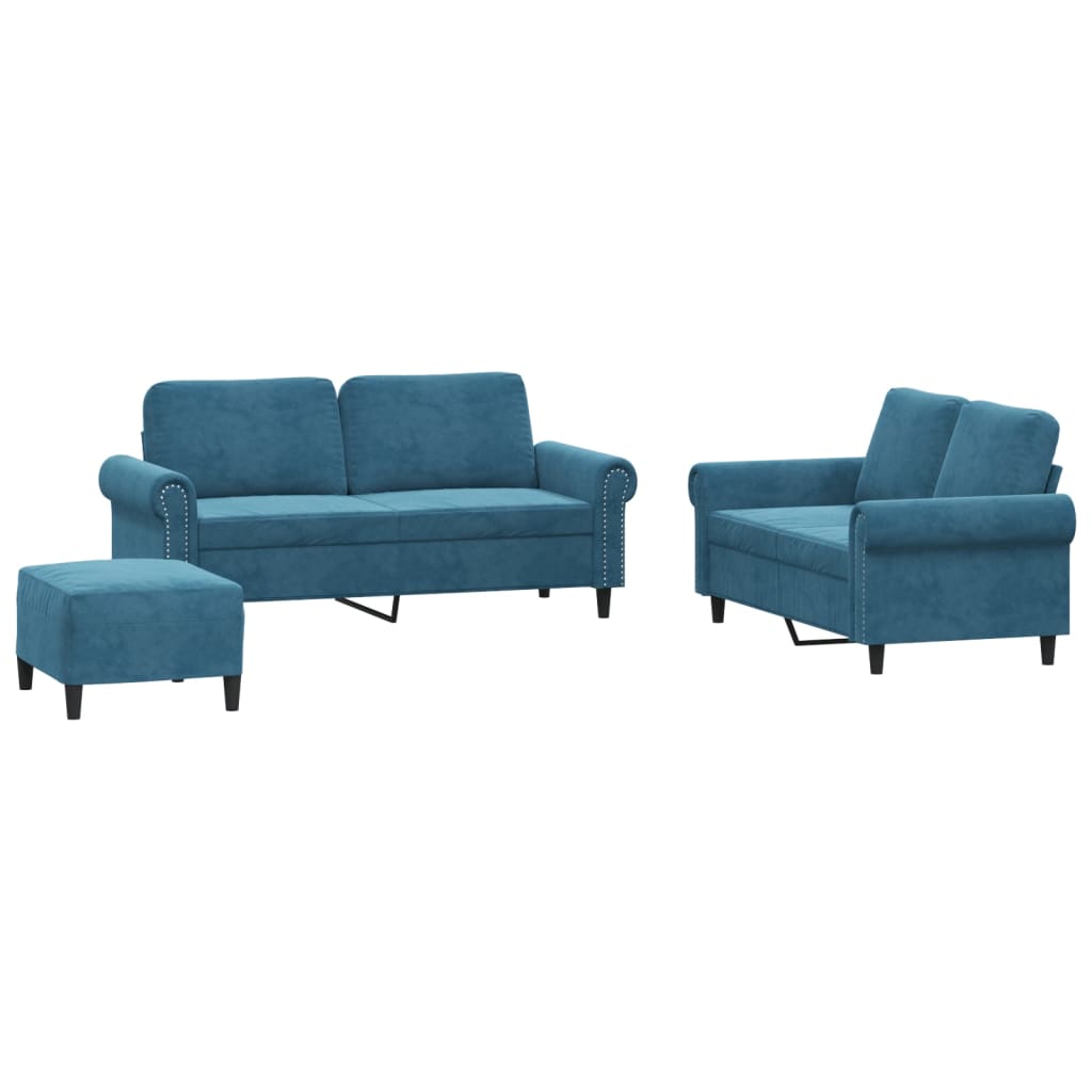 3-delige Loungeset met kussens fluweel blauw is nu te koop bij PeponiXL, paradijselijk wonen!