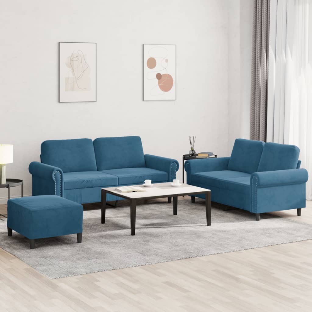 3-delige Loungeset met kussens fluweel blauw is nu te koop bij PeponiXL, paradijselijk wonen!